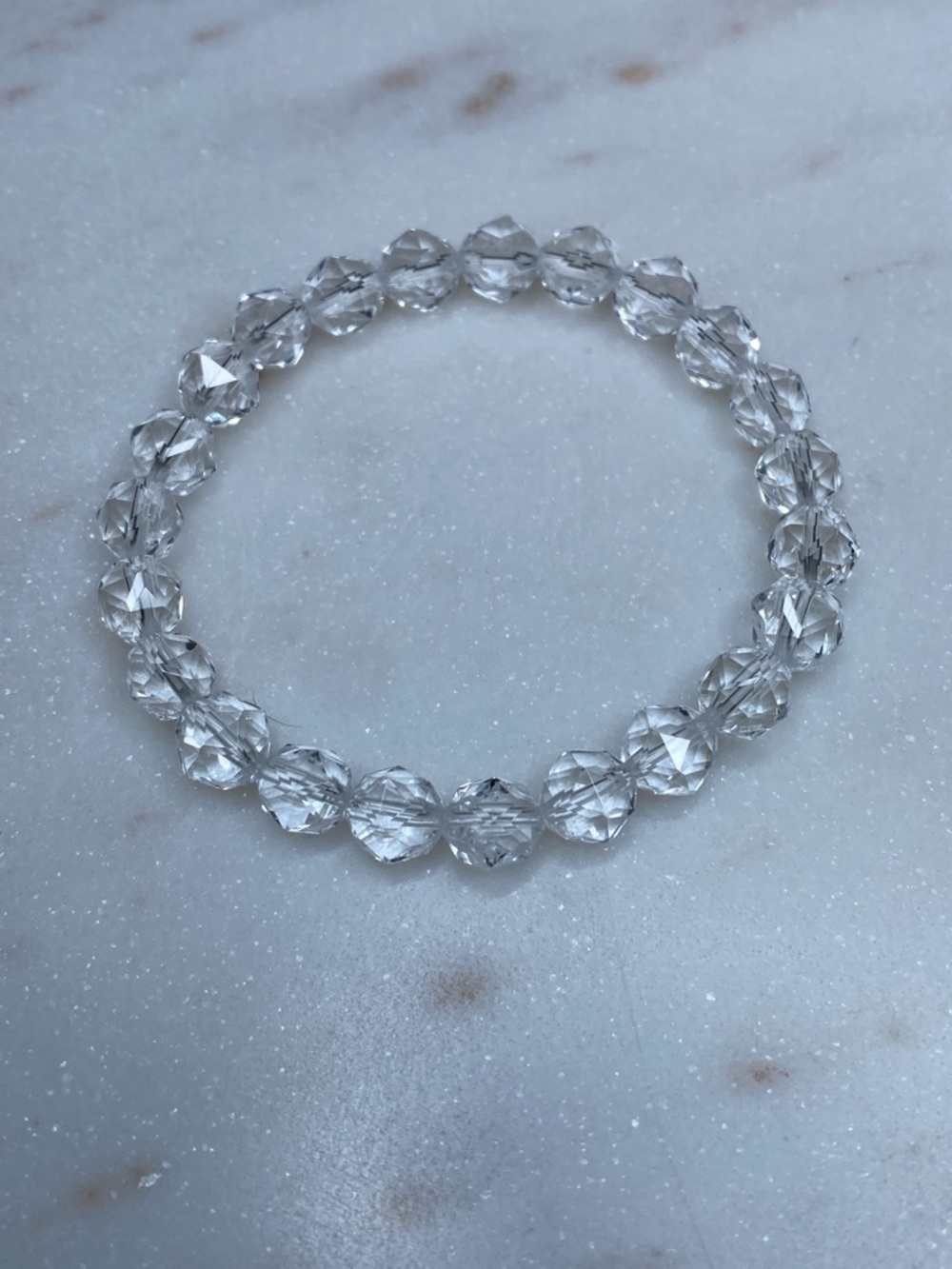 Faceted Clear Quartz Bracelet • High-Clarity Prismatic Crystal Ball Stretch